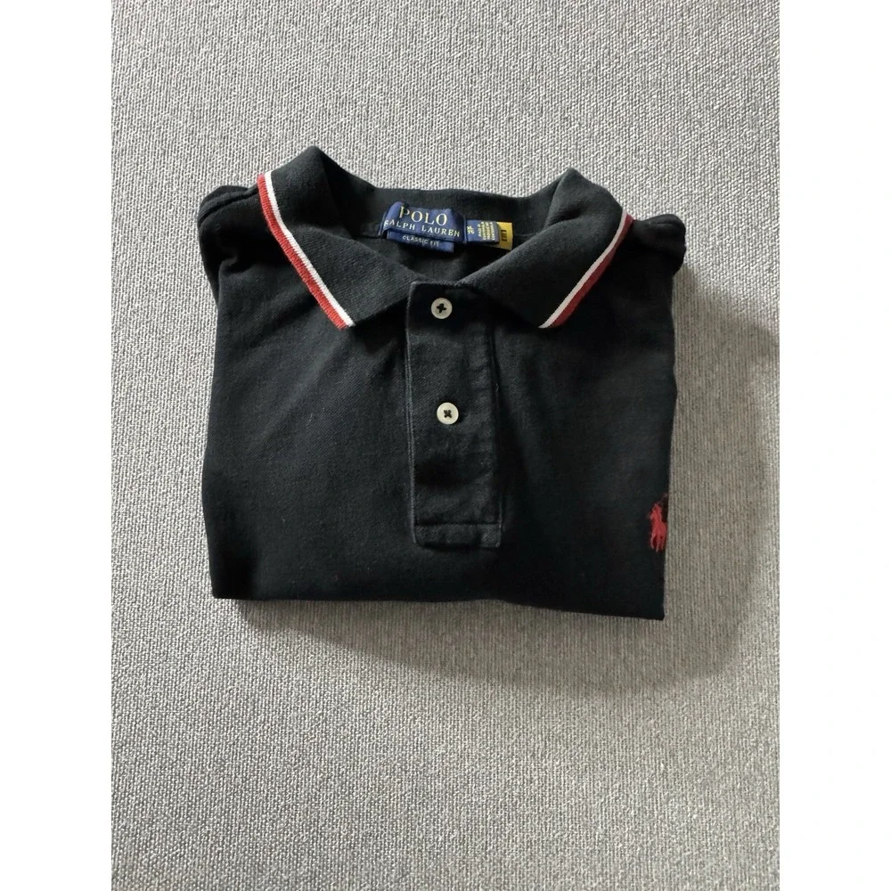 Polo Ralph Lauren Men's Black Polo Shirt With Red And White On Collar XL Classic